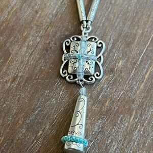 Brighton Blue Pendant Necklace • Retired Silver Drop Charm • Layering Style